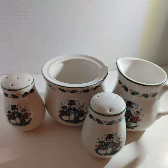 GEI Snowman Sugar And Coffee Creamer Set With Salt And Pepper Shaker. 4 PC set - Picture 1 of 7